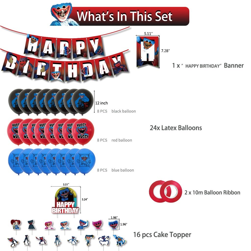 Jom Party Poppy PlaytimeHappy Birthday Banner Latex Balloon Party Themes Hari Jadi Set Hari Jadi