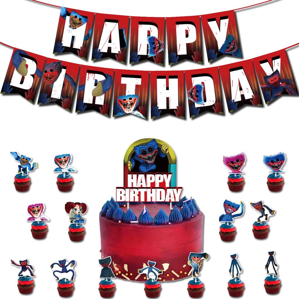 Jom Party Poppy PlaytimeHappy Birthday Banner Latex Balloon Party Themes Hari Jadi Set Hari Jadi