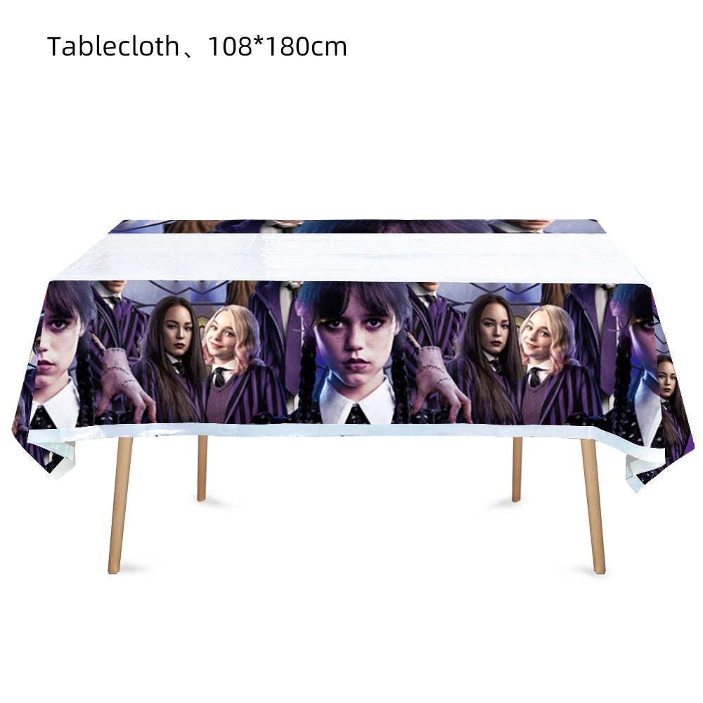 ParteeTime Tema Black Wednesday Birthday Decoration Tableware Supplies Cup Tablecloth Balloon Cake Backdrop