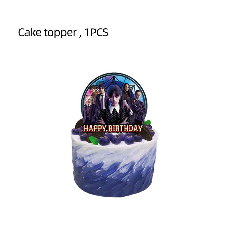 ParteeTime Tema Black Wednesday Birthday Decoration Tableware Supplies Cup Tablecloth Balloon Cake Backdrop