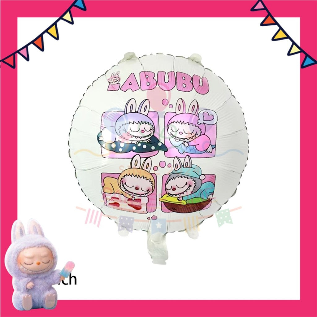 ParteeTime Kids Labubu Theme Decorations Kids Birthday Party Balloon Banners Hang Swirls Backdrop Tablecloth Cake Topper