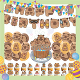 ParteeTime Kids Birthday Party Celebration Decoration Set Capybara 5 in 1 Banner Balloon Cake Cupcake Topper Hari Jadi