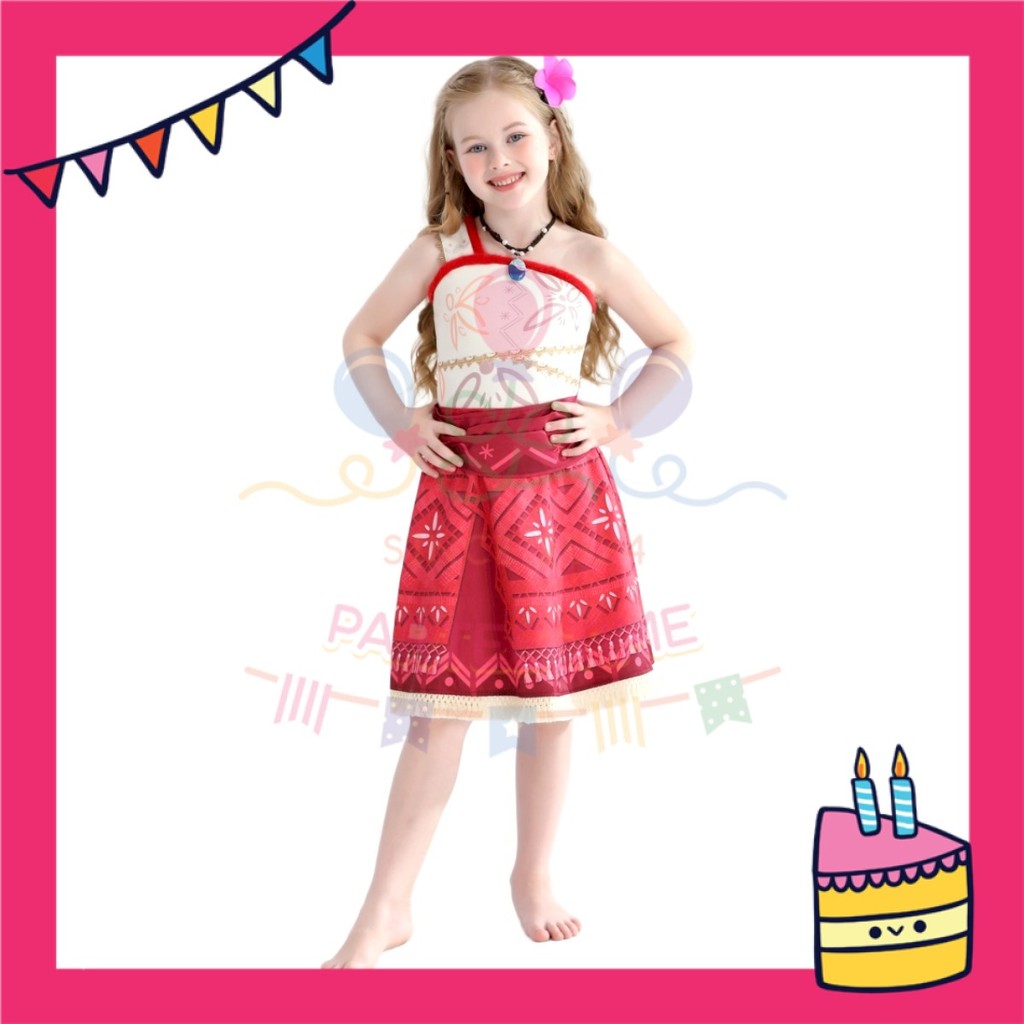 ParteeTime Kids Girls Princess Moana Cosplay Costume Summer Kids Dresses Set Beach Vacation Cosplay Activities
