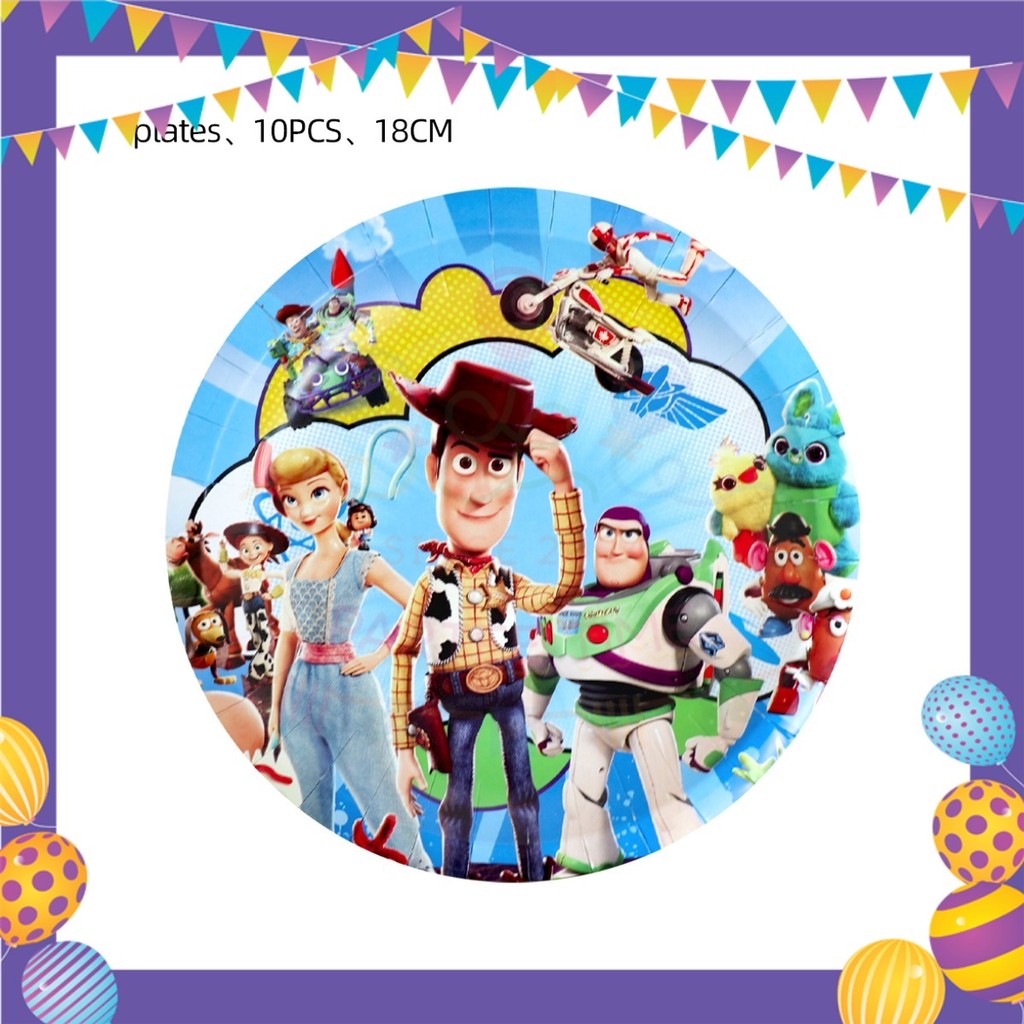 ParteeTime Kids Toys Story Birthday Theme Decorations Kids Birthday Balloon Banner Hang Swirl Backdrop Tablecloth