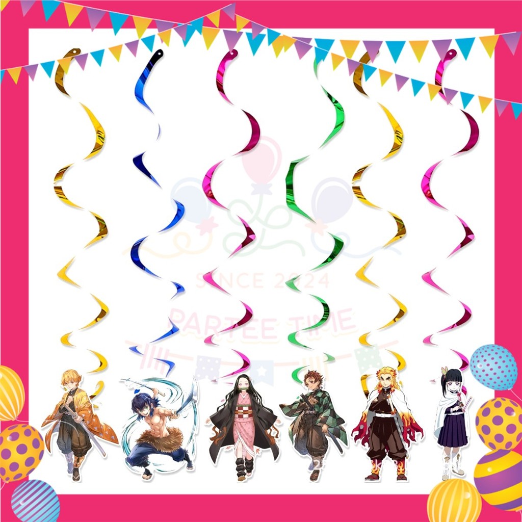 ParteeTime Kids Demon Slayer Theme Decorations Birthday Party Supplies Banners Backdrop Set Hiasan Hari Jadi Kanak-Kanak