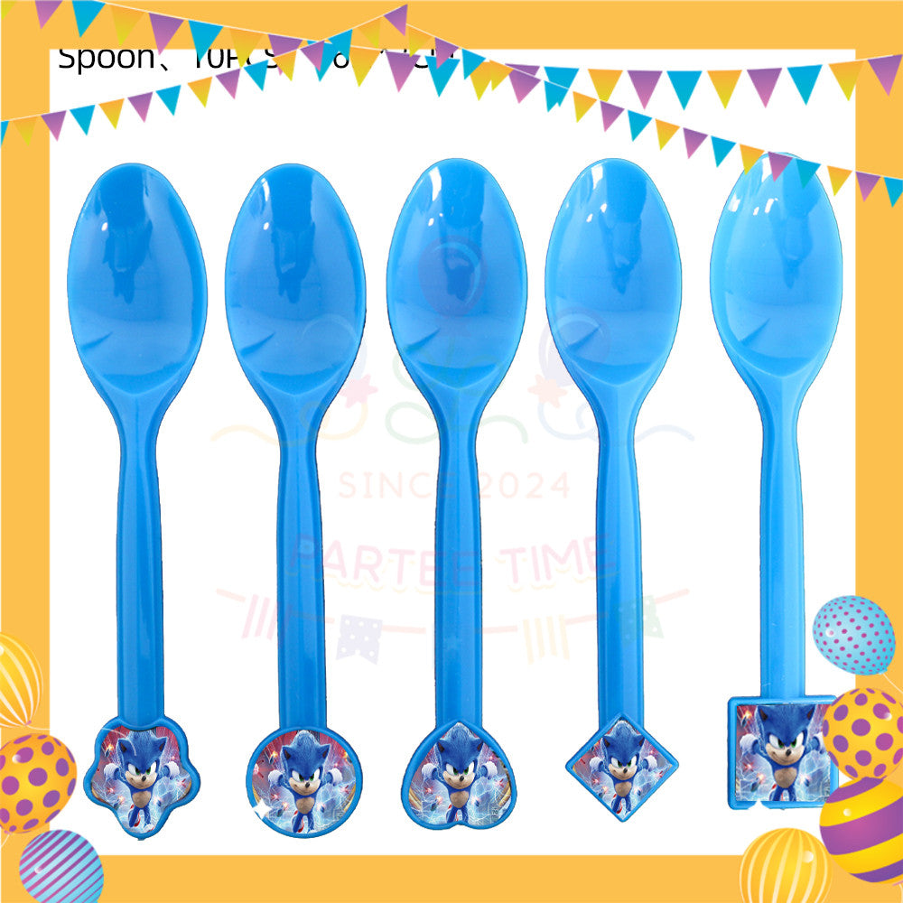 ParteeTime Kids Sonic Theme Decorations Kids Birthday Party Balloon Banners Hang Swirls Backdrop Tablecloth Cake Topper