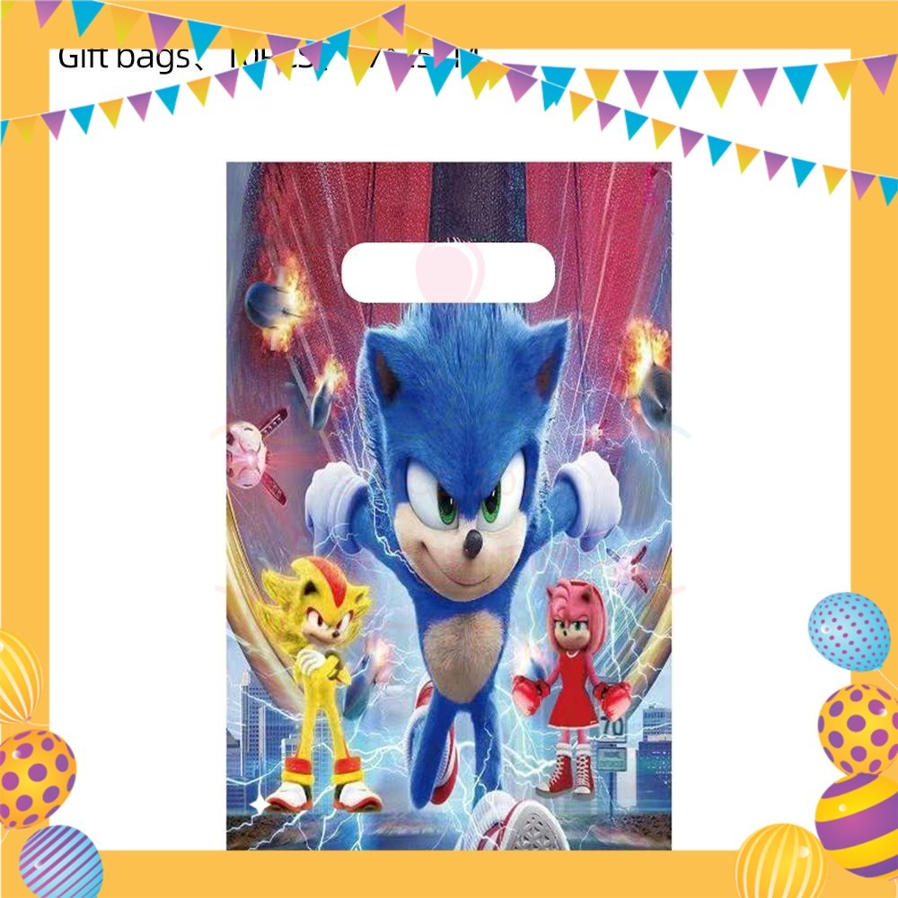 ParteeTime Kids Sonic Theme Decorations Kids Birthday Party Balloon Banners Hang Swirls Backdrop Tablecloth Cake Topper