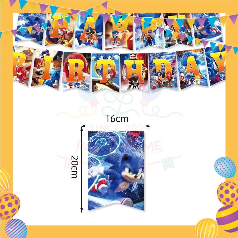 ParteeTime Kids Sonic Theme Decorations Kids Birthday Party Balloon Banners Hang Swirls Backdrop Tablecloth Cake Topper