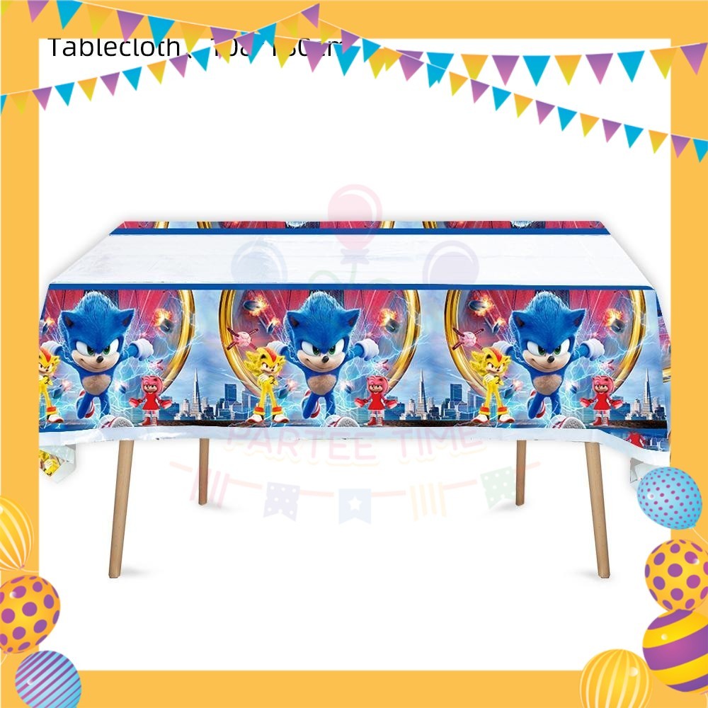 ParteeTime Kids Sonic Theme Decorations Kids Birthday Party Balloon Banners Hang Swirls Backdrop Tablecloth Cake Topper