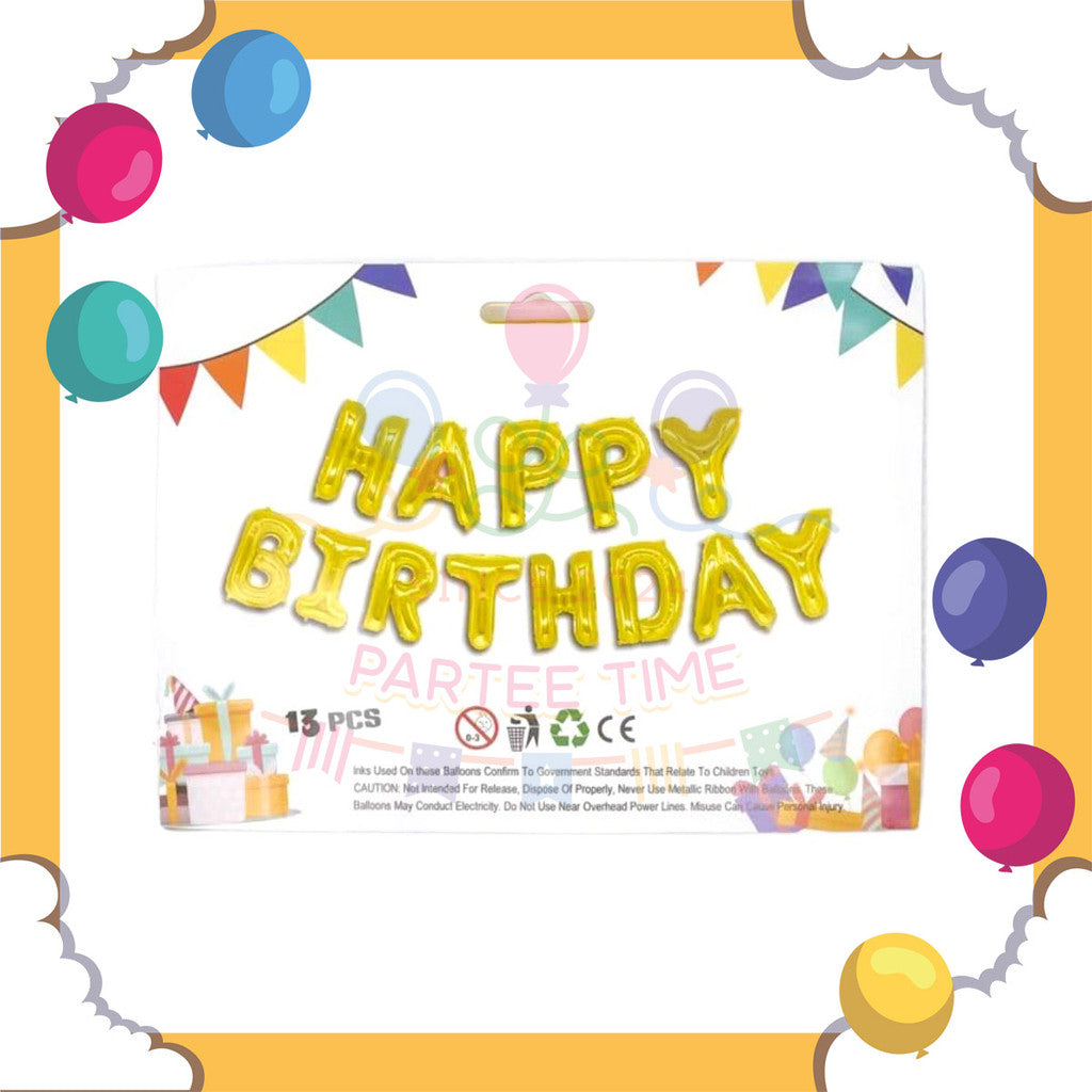 ParteeTime Happy Birthday Foil Balloon Set Various Colors 13 Alphabets 16 Inches Belon 16 Inches 13 Huruf Foil