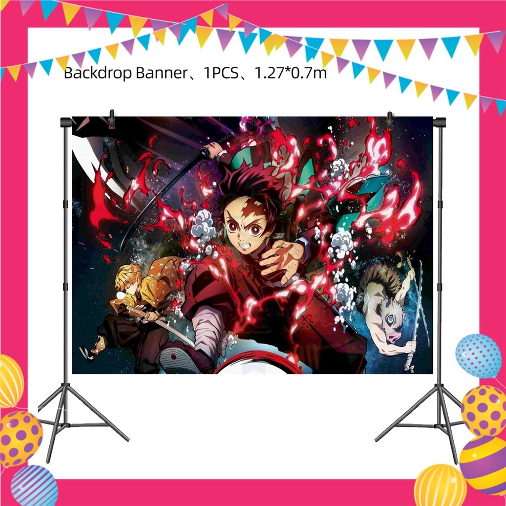ParteeTime Kids Demon Slayer Theme Decorations Birthday Party Supplies Banners Backdrop Set Hiasan Hari Jadi Kanak-Kanak