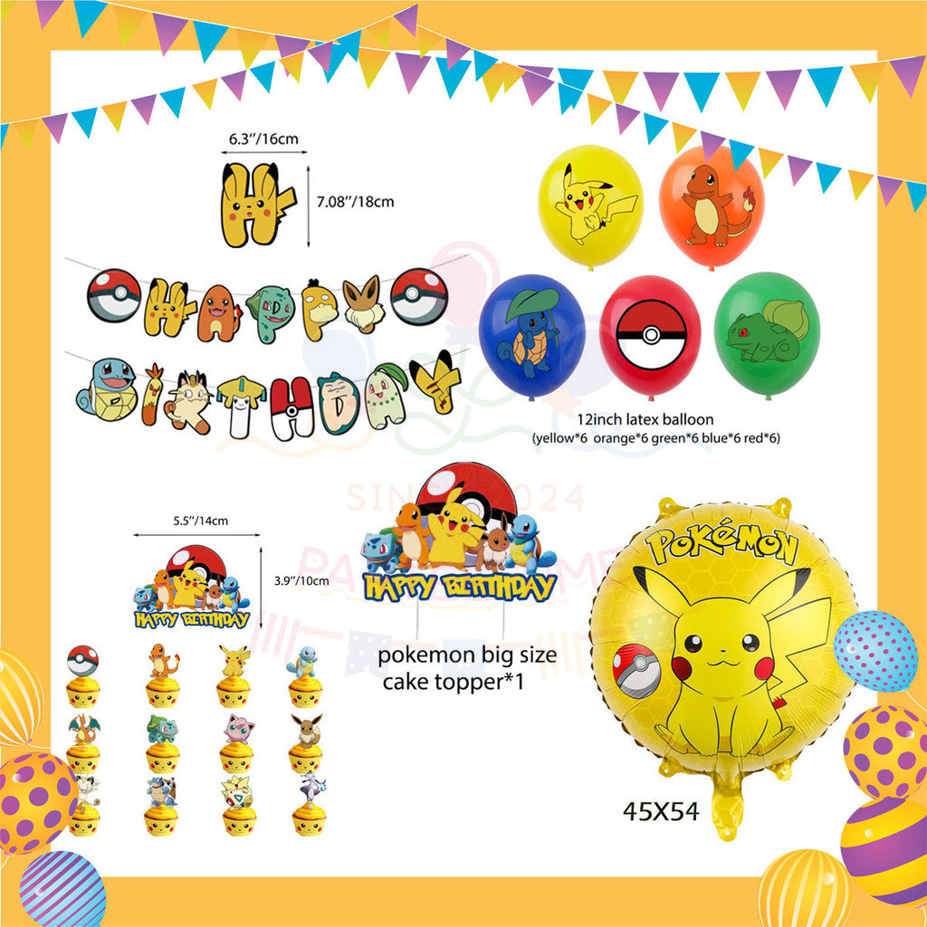 ParteeTime Kids Birthday Party Celebration Decoration Set Pikachu 4 in 1 Hiasan Majlis Sambutan Hari Jadi Kanak-Kanak