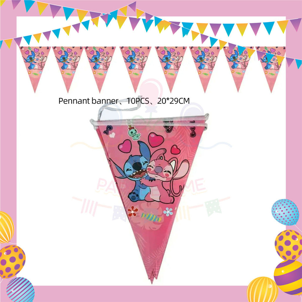 ParteeTime Kids Stitch Theme Decorations Kids Birthday Party Balloon Banners Hang Swirls Backdrop Tablecloth Cake Topper