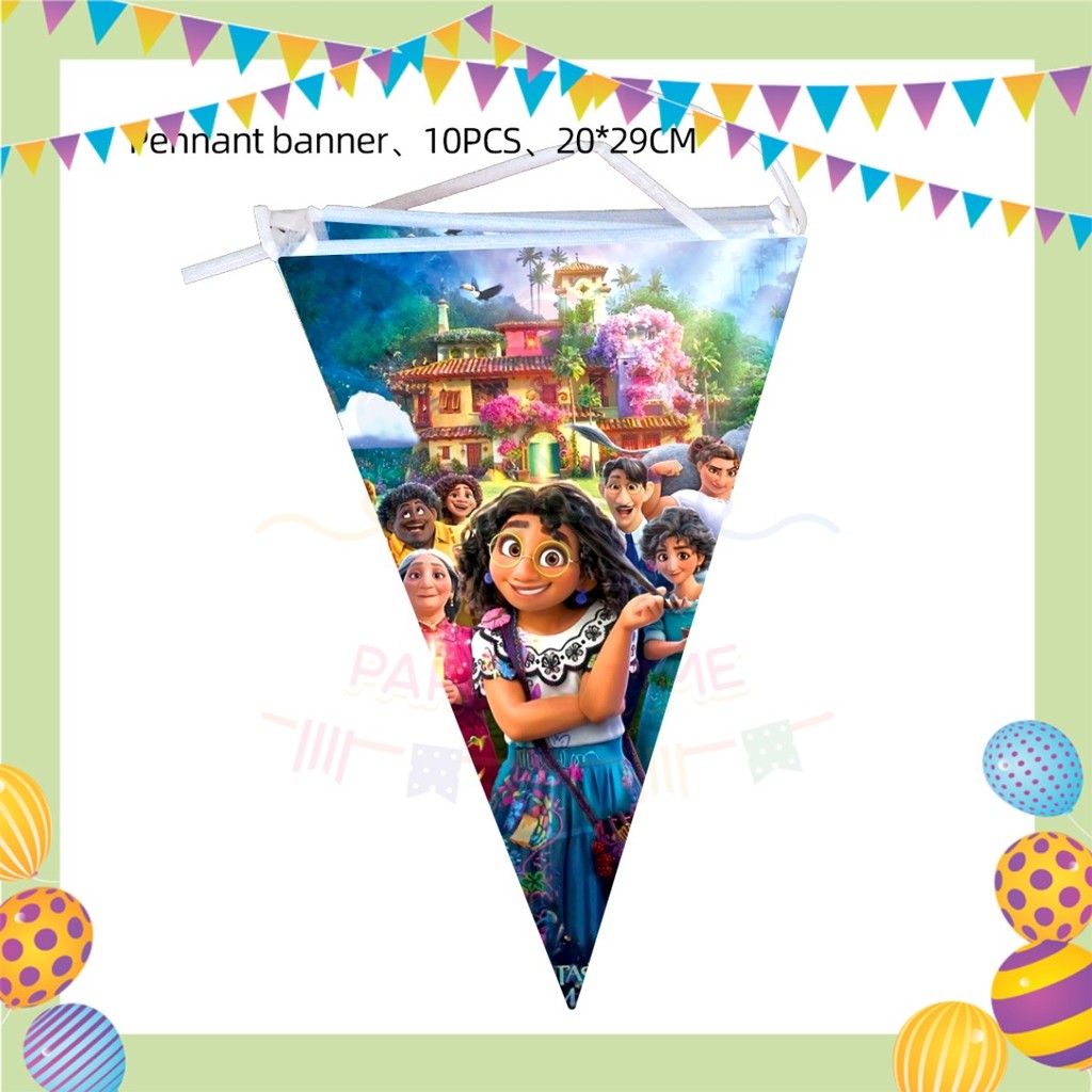 ParteeTime Encanto Birthday Theme Decorations Kids Birthday Balloon Banner Hang Swirl Backdrop Tablecloth Cake Topper