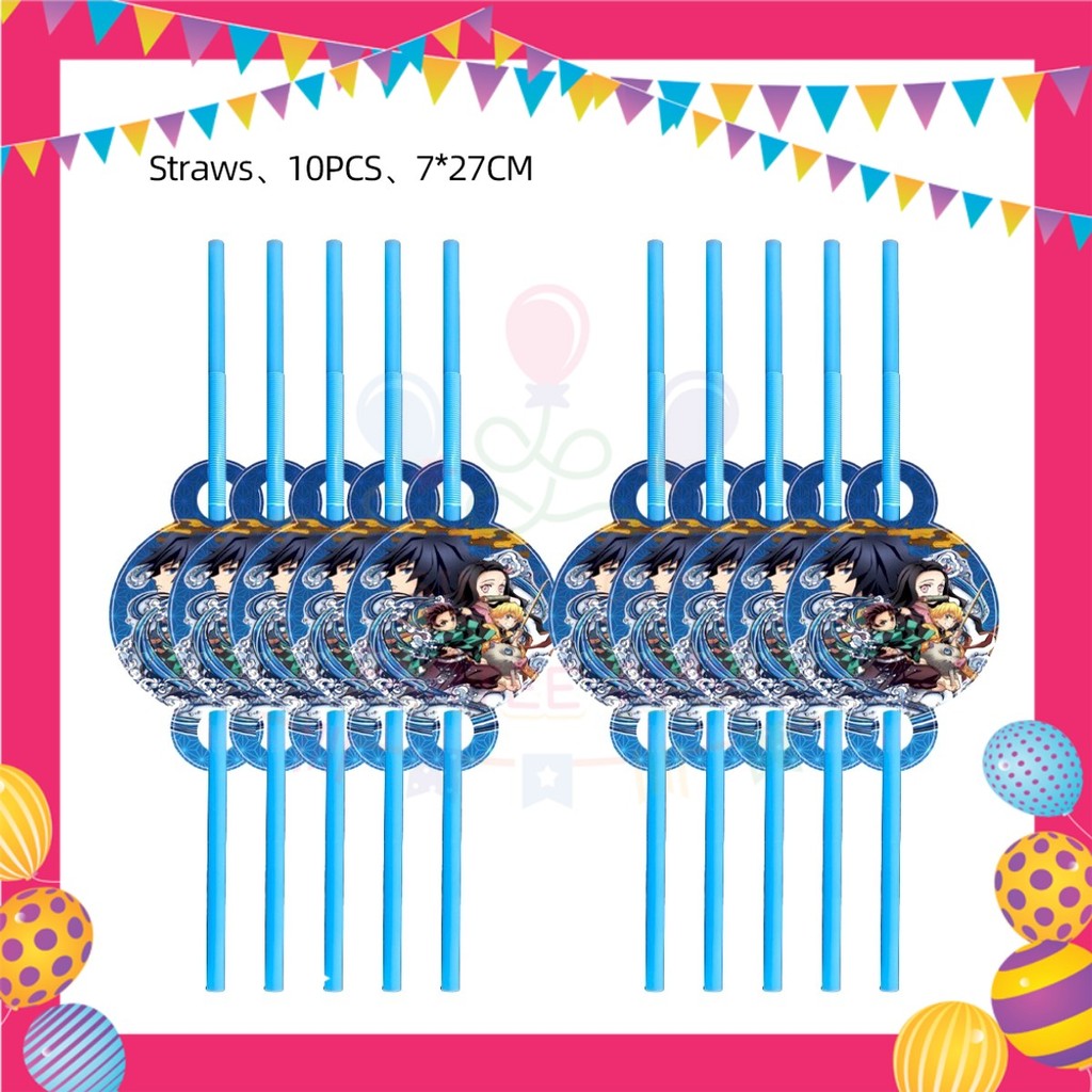 ParteeTime Kids Demon Slayer Theme Decorations Birthday Party Supplies Banners Backdrop Set Hiasan Hari Jadi Kanak-Kanak