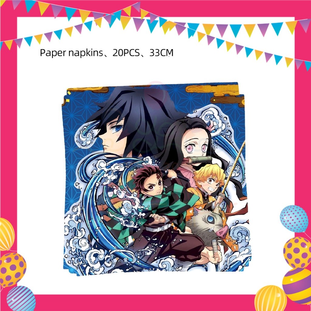 ParteeTime Kids Demon Slayer Theme Decorations Birthday Party Supplies Banners Backdrop Set Hiasan Hari Jadi Kanak-Kanak