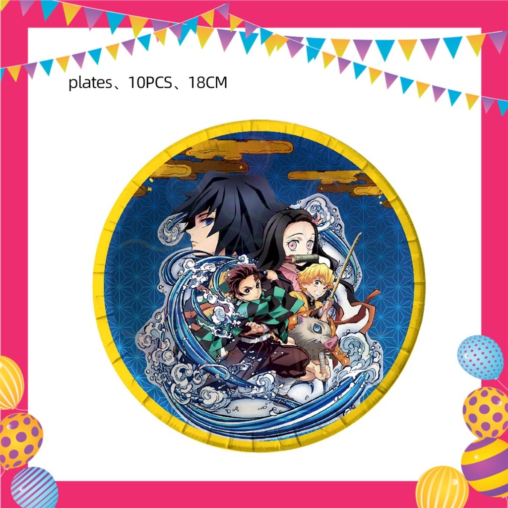 ParteeTime Kids Demon Slayer Theme Decorations Birthday Party Supplies Banners Backdrop Set Hiasan Hari Jadi Kanak-Kanak