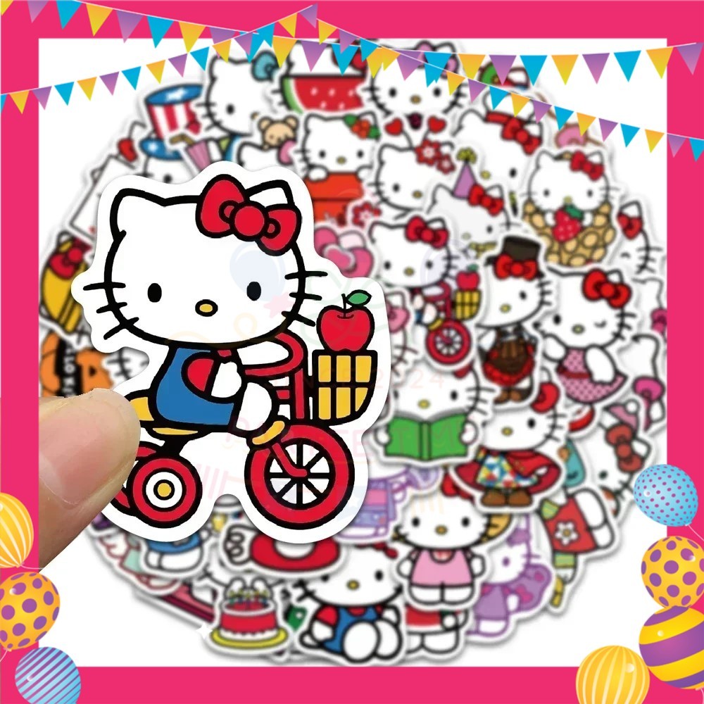 ParteeTime Kids Hello Kitty Birthday Theme Decorations Kids Birthday Balloon Banner Hang Swirl Backdrop Tablecloth