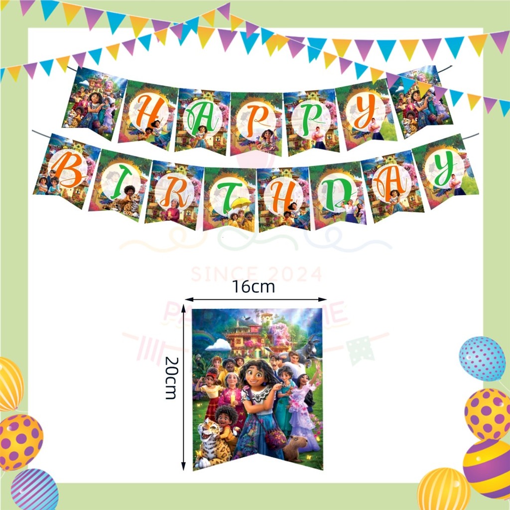 ParteeTime Encanto Birthday Theme Decorations Kids Birthday Balloon Banner Hang Swirl Backdrop Tablecloth Cake Topper