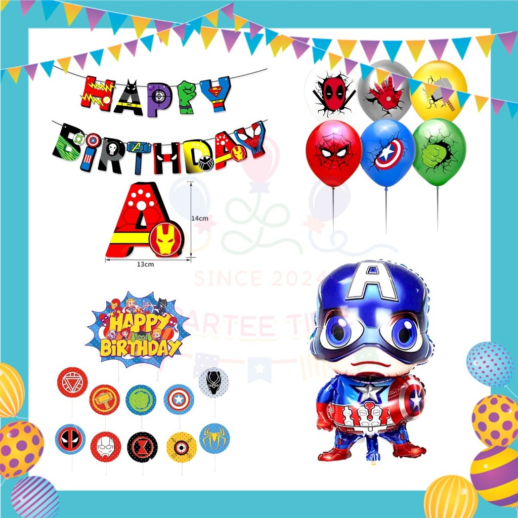ParteeTime Kids Birthday Party Celebration Decoration Set Superhero 4 in 1 Hiasan Majlis Sambutan Hari Jadi Kanak-Kanak