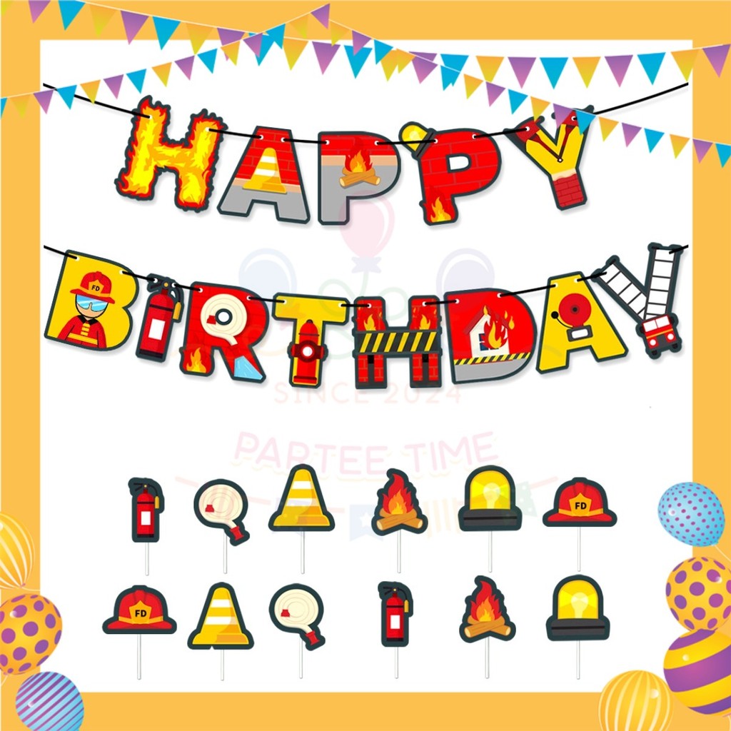 ParteeTime Kid Birthday Party Celebration Decoration Set Firefighter 4 in 1 Hiasan Majlis Sambutan Hari Jadi Kanak-Kanak