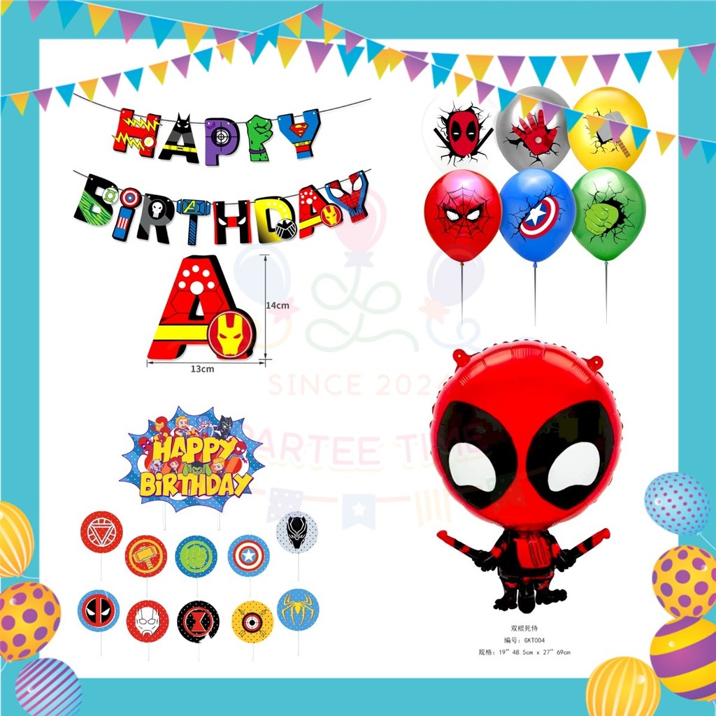 ParteeTime Kids Birthday Party Celebration Decoration Set Superhero 4 in 1 Hiasan Majlis Sambutan Hari Jadi Kanak-Kanak