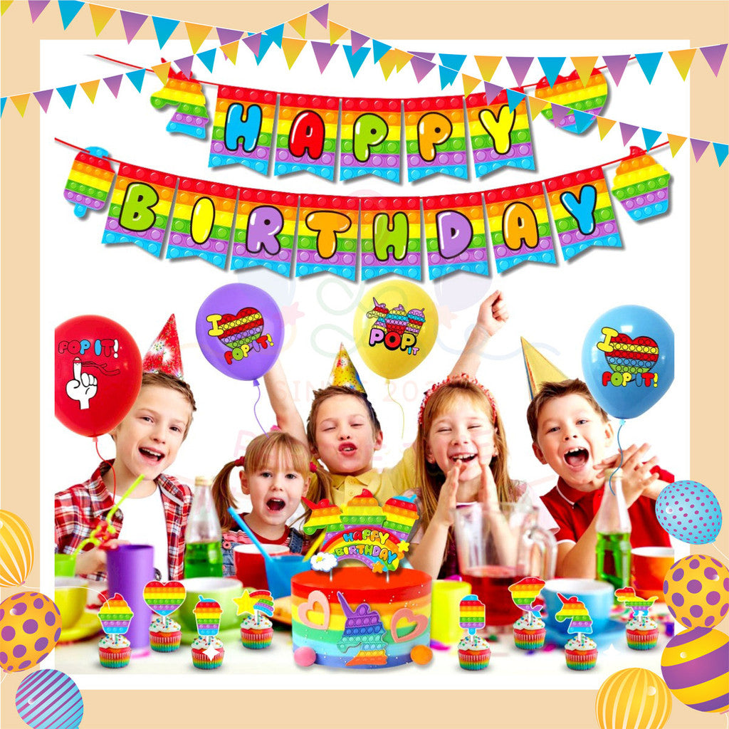 ParteeTime Kids Birthday Party Celebration Decoration Set Pop it 4 in 1 Majlis Sambutan Hiasan Hari Jadi Kanak-Kanak