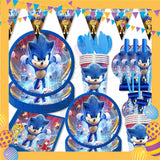 ParteeTime Kids Sonic Theme Decorations Kids Birthday Party Balloon Banners Hang Swirls Backdrop Tablecloth Cake Topper