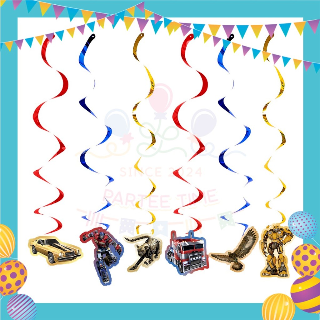 ParteeTime Kids Transformer Birthday Theme Decorations Kids Birthday Balloon Banner Hang Swirl Backdrop Tablecloth