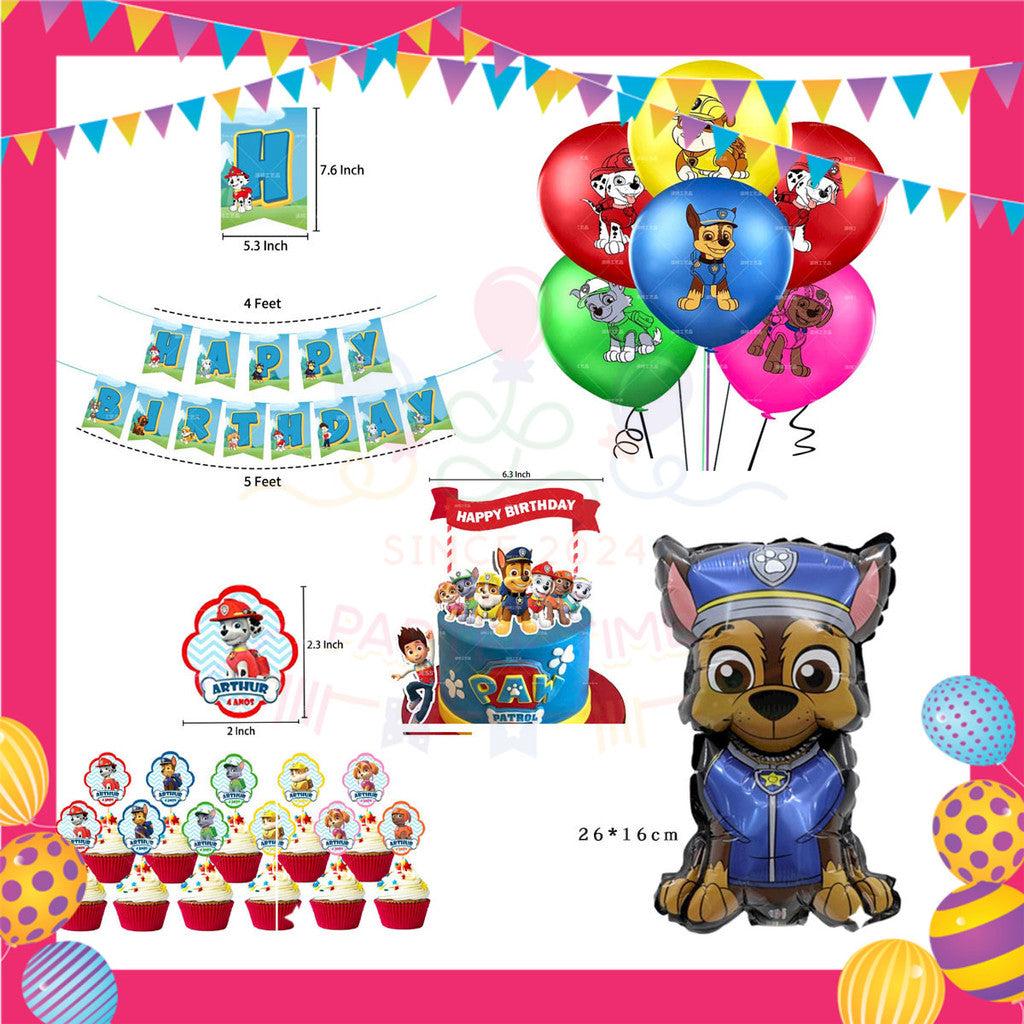 ParteeTime Kids Birthday Party Celebration Decoration Paw Patrol 4 in 1 Hiasan Majlis Sambutan Hari Jadi Kanak-Kanak