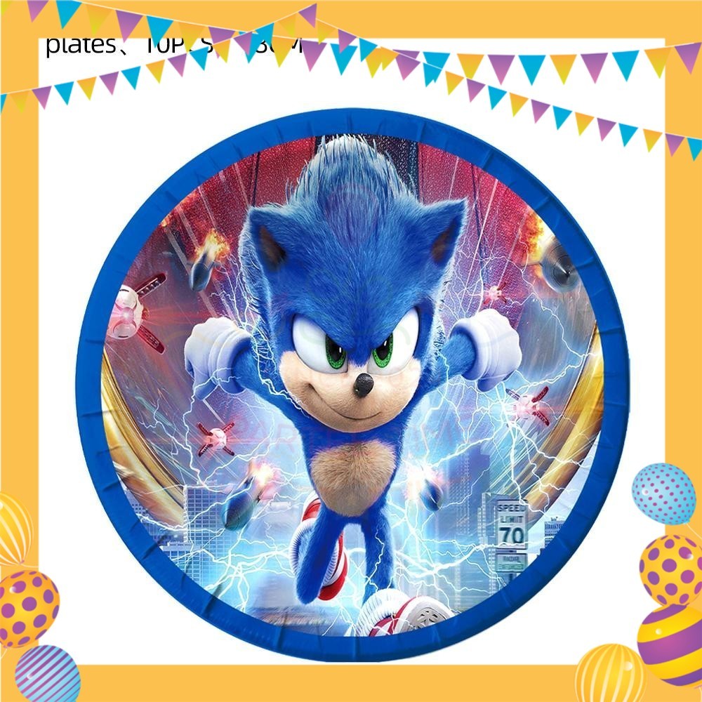 ParteeTime Kids Sonic Theme Decorations Kids Birthday Party Balloon Banners Hang Swirls Backdrop Tablecloth Cake Topper