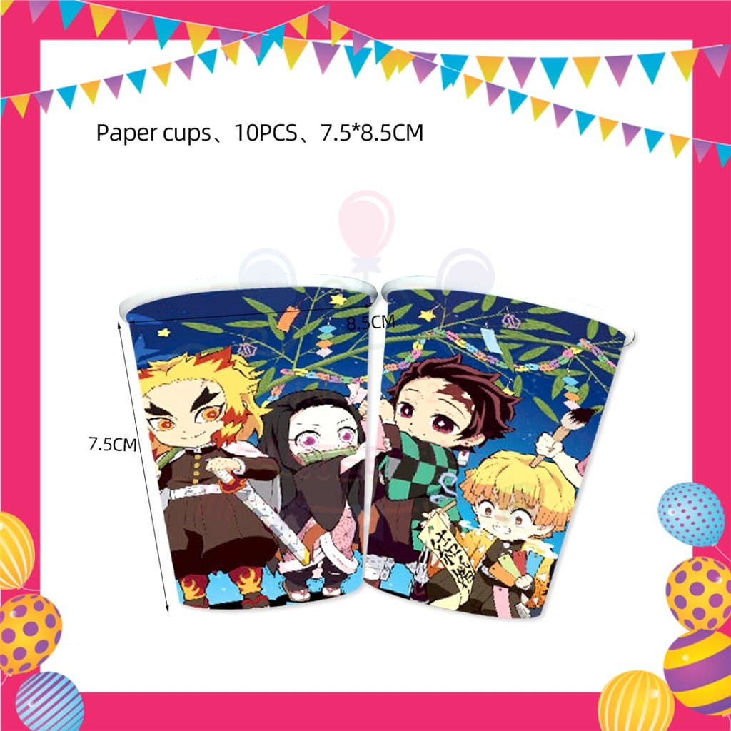 ParteeTime Kids Demon Slayer Theme Decorations Birthday Party Supplies Banners Backdrop Set Hiasan Hari Jadi Kanak-Kanak