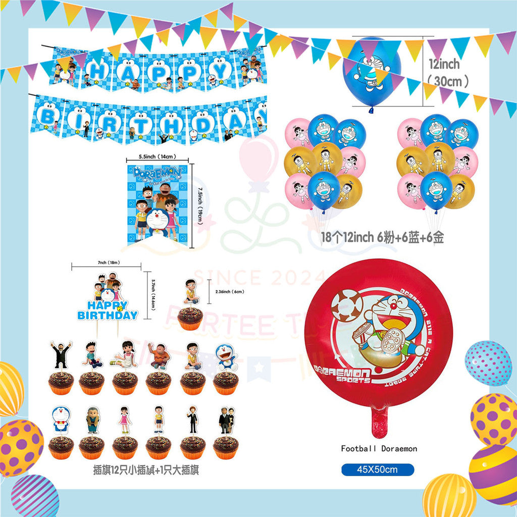 ParteeTime Kids Birthday Party Celebration Decoration Set Doraemon 4 in 1 Hiasan Majlis Sambutan Hari Jadi Kanak-Kanak