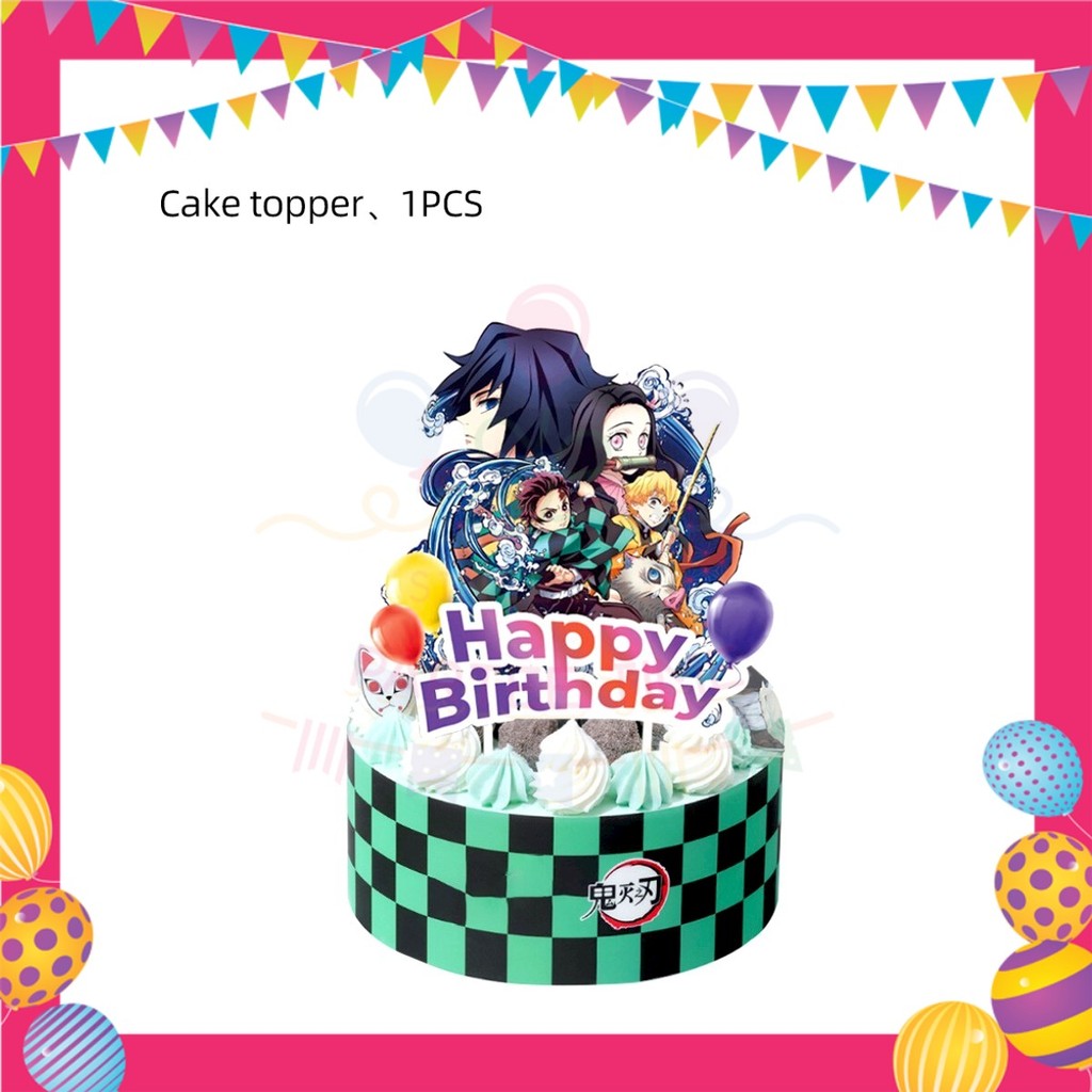ParteeTime Kids Demon Slayer Theme Decorations Birthday Party Supplies Banners Backdrop Set Hiasan Hari Jadi Kanak-Kanak