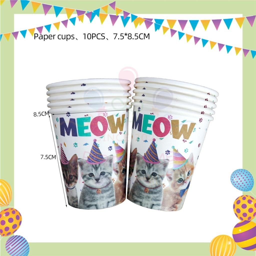 ParteeTime Cat Party Birthday Theme Decorations Kids Birthday Balloon Banner Hang Swirl Backdrop Tablecloth Cake Topper
