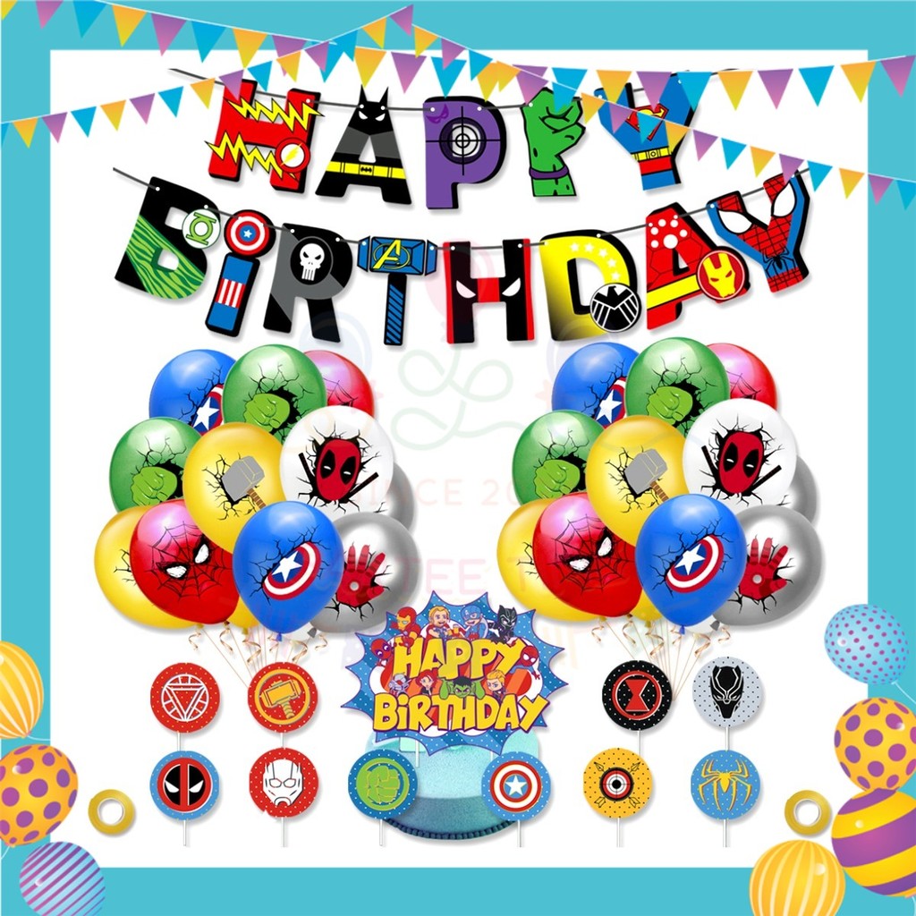 ParteeTime Kids Birthday Party Celebration Decoration Set Superhero 4 in 1 Hiasan Majlis Sambutan Hari Jadi Kanak-Kanak