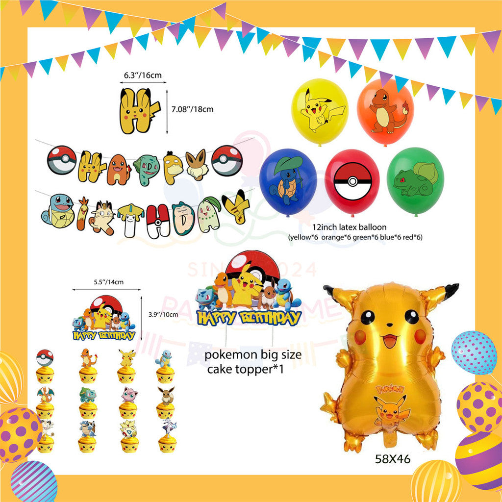 ParteeTime Kids Birthday Party Celebration Decoration Set Pikachu 4 in 1 Hiasan Majlis Sambutan Hari Jadi Kanak-Kanak