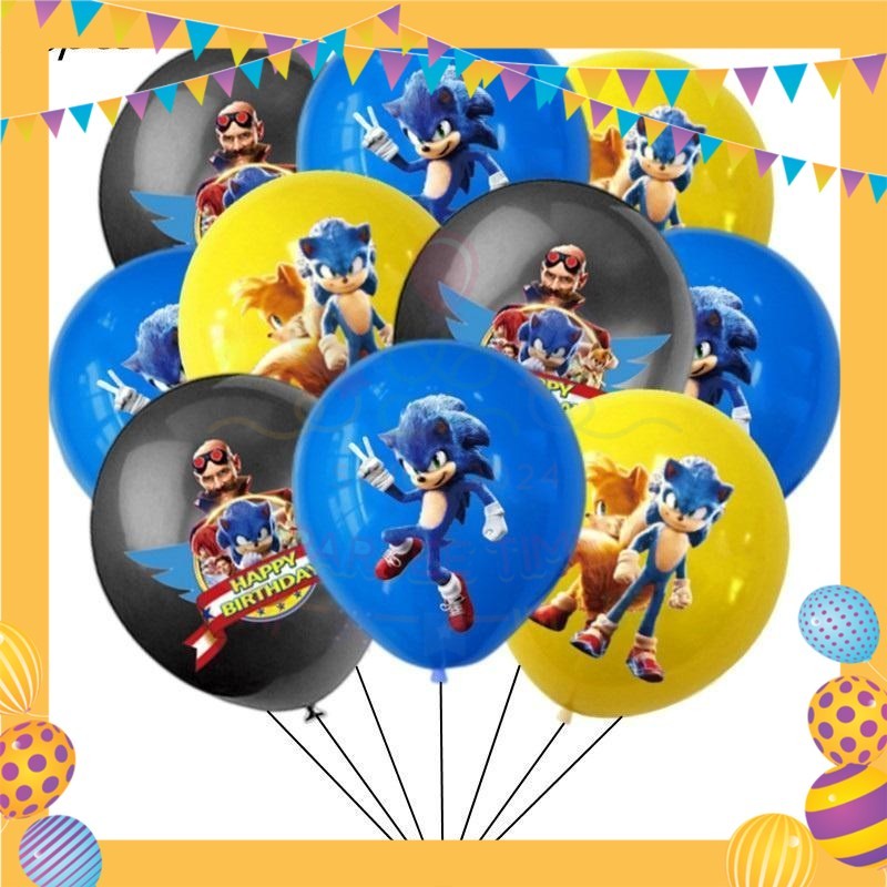 ParteeTime Kids Sonic Theme Decorations Kids Birthday Party Balloon Banners Hang Swirls Backdrop Tablecloth Cake Topper