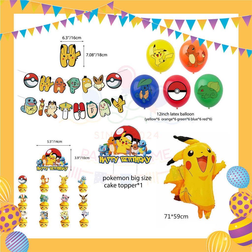 ParteeTime Kids Birthday Party Celebration Decoration Set Pikachu 4 in 1 Hiasan Majlis Sambutan Hari Jadi Kanak-Kanak