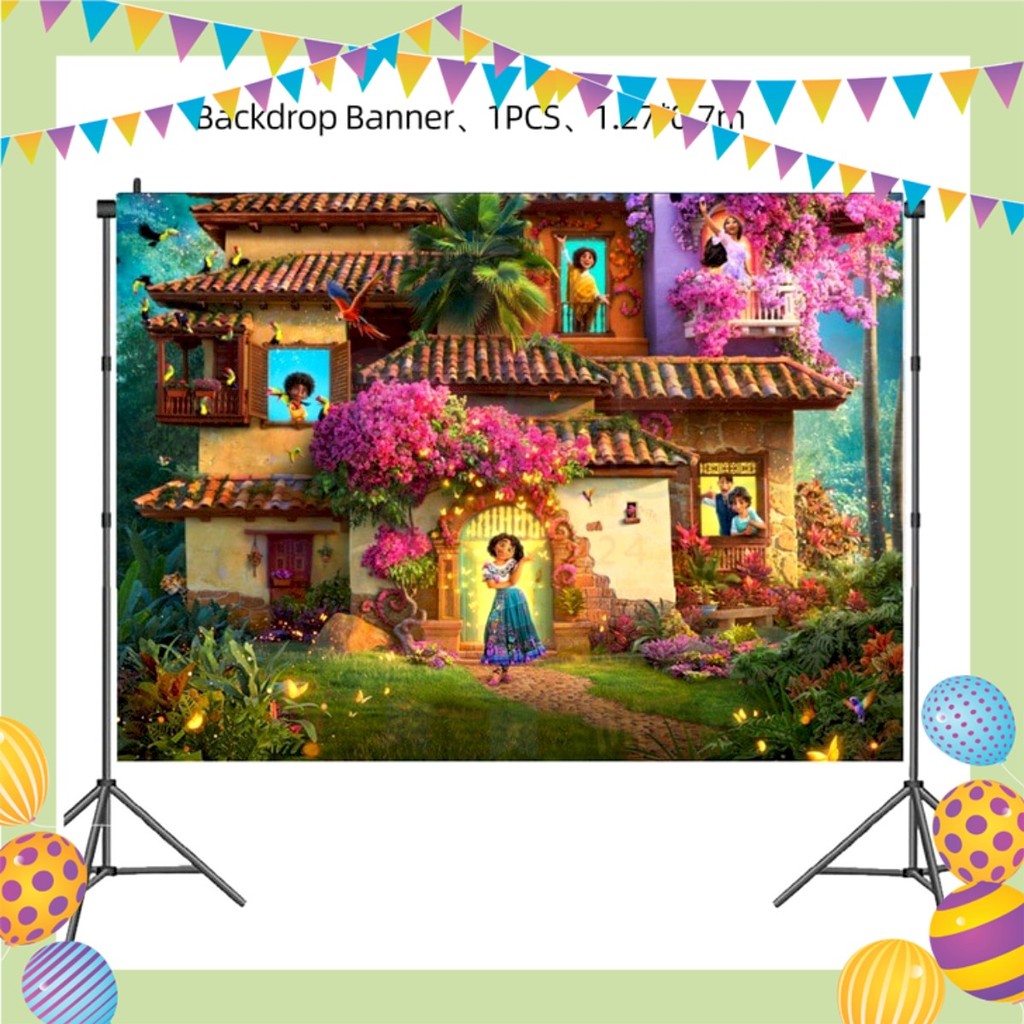ParteeTime Encanto Birthday Theme Decorations Kids Birthday Balloon Banner Hang Swirl Backdrop Tablecloth Cake Topper