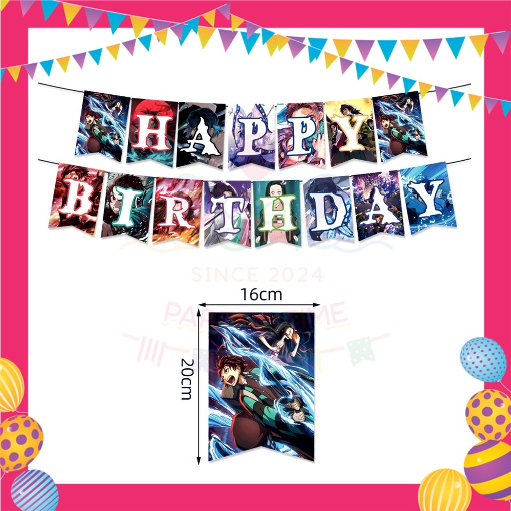 ParteeTime Kids Demon Slayer Theme Decorations Birthday Party Supplies Banners Backdrop Set Hiasan Hari Jadi Kanak-Kanak