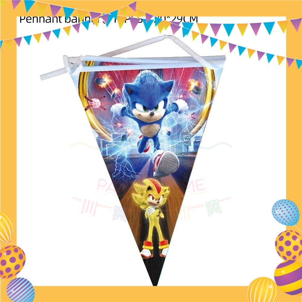 ParteeTime Kids Sonic Theme Decorations Kids Birthday Party Balloon Banners Hang Swirls Backdrop Tablecloth Cake Topper