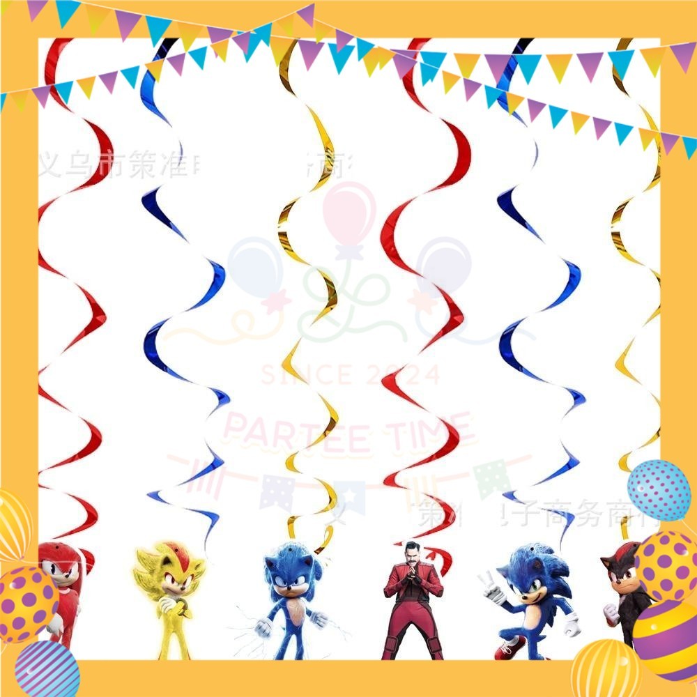 ParteeTime Kids Sonic Theme Decorations Kids Birthday Party Balloon Banners Hang Swirls Backdrop Tablecloth Cake Topper