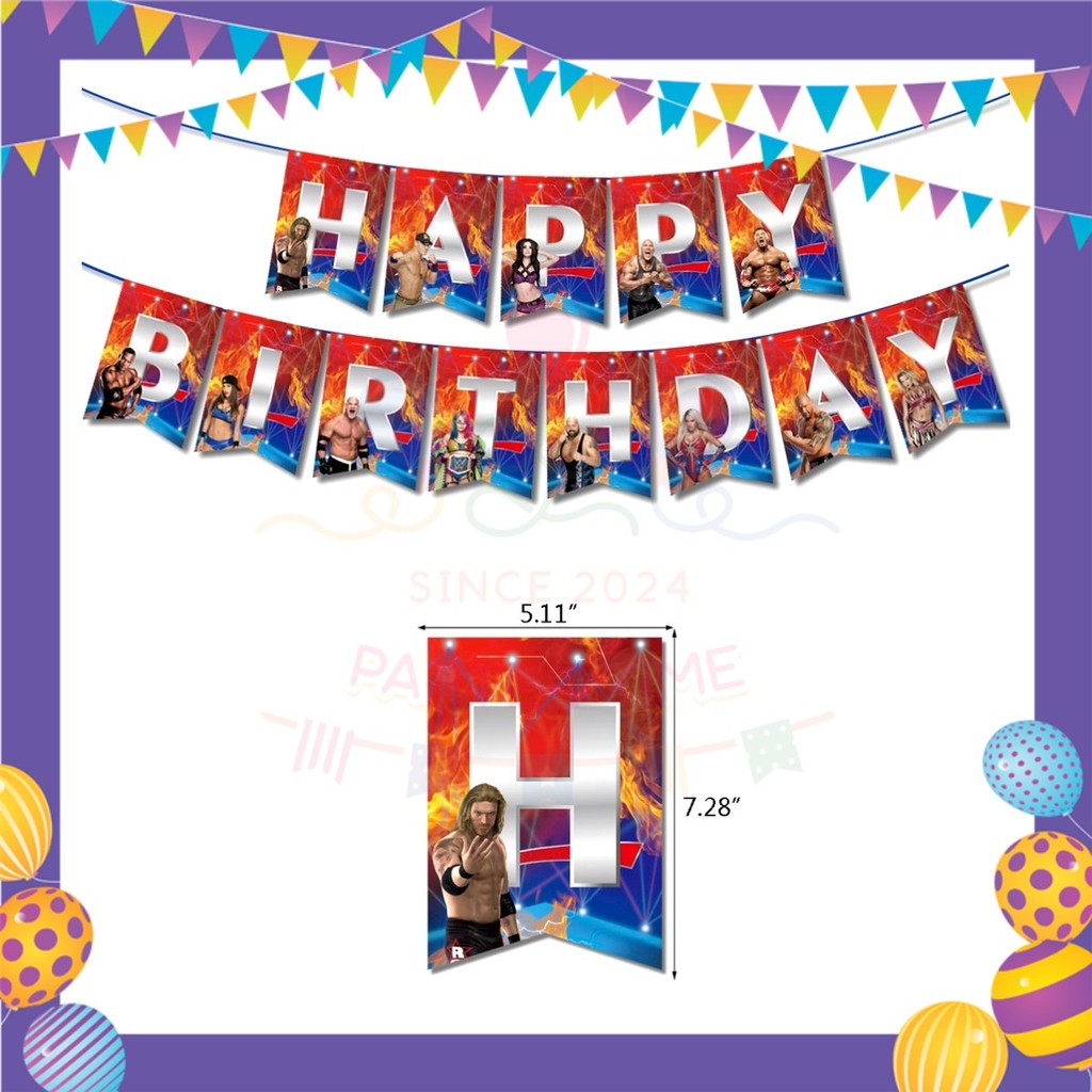 ParteeTime Kids Birthday Party Celebration Decoration Set WWE 4 in 1 Majlis Sambutan Hiasan Hari Jadi Kanak-Kanak