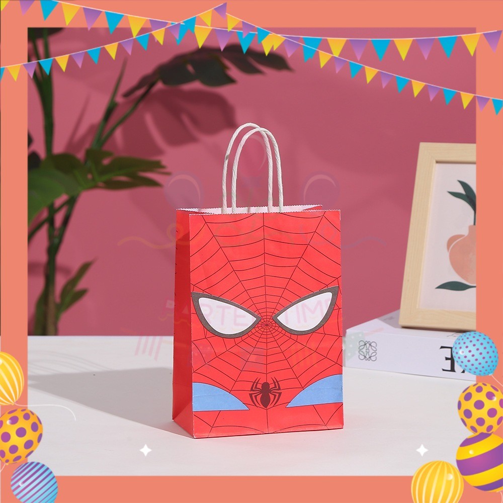 ParteeTime Birthday Kids 1pcs Spiderman Party Favor Gift Bags with Handle Paper Bag Doorgift Packaging Goodies Bag Gift