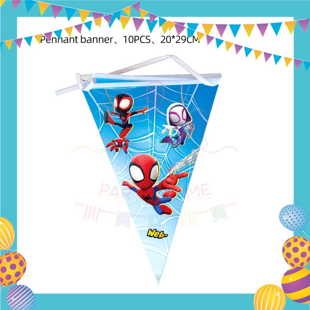 ParteeTime Kids Spidey And His Amazing Friends Birthday Theme Decorations Birthday Balloon Banner Hang Hiasan Hari Jadi