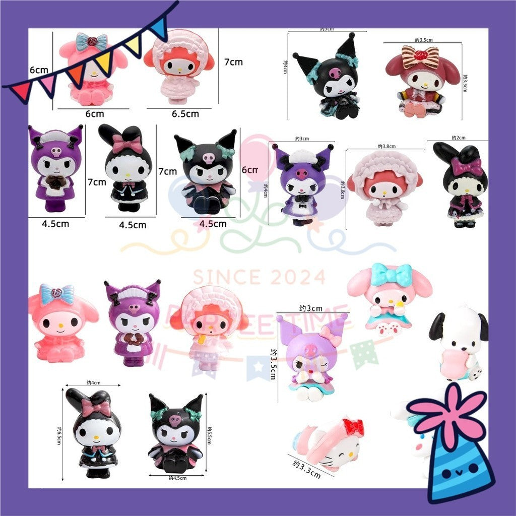 ParteeTime Sanrio Kuromi Melody Cinnamoroll Mini CakeTopper Cute Characters Figures Set Cake Decoration Birthday Party