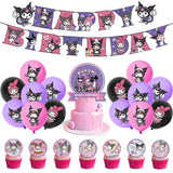 ParteeTime Kids Kuromi Birthday Theme Decorations Birthday Party Supplies Banners Backdrop Set Budak Hari Jadi Hiasan