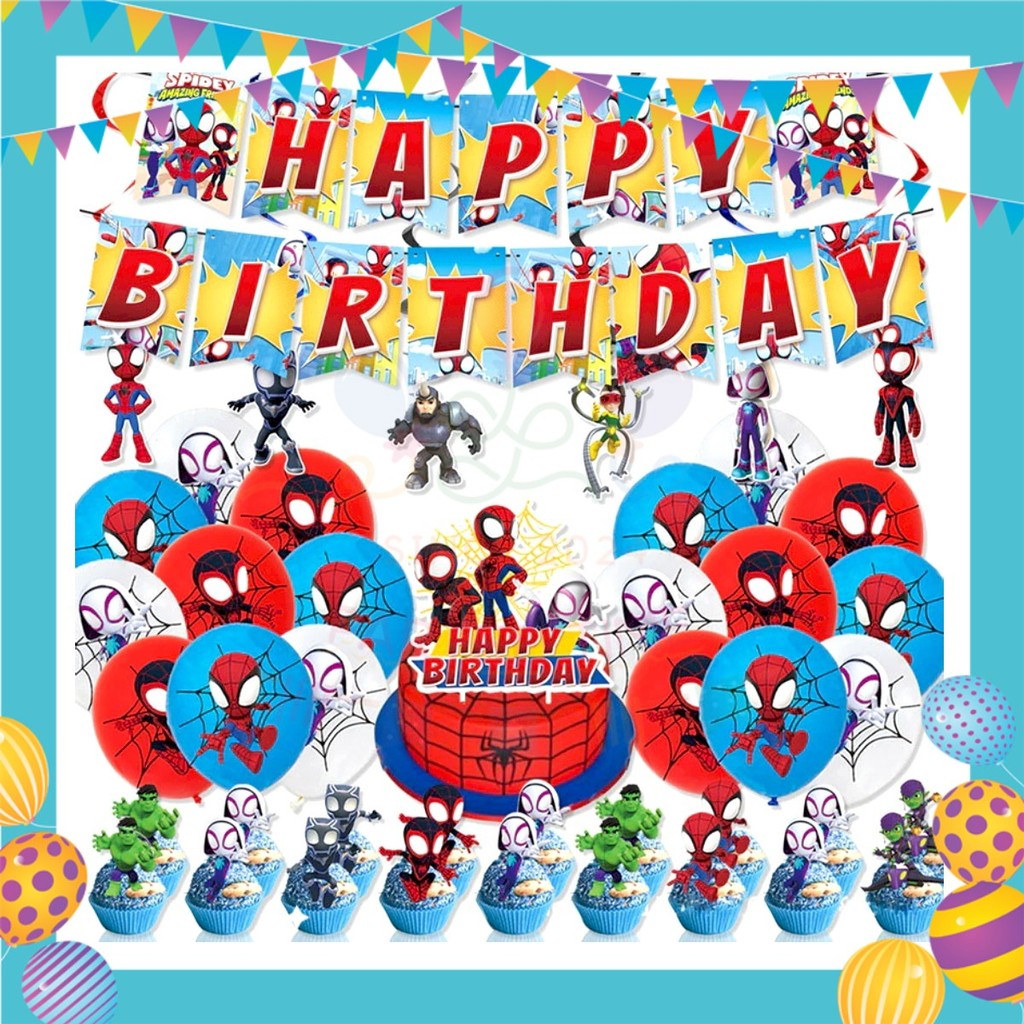 ParteeTime Kids Spidey And His Amazing Friends Birthday Theme Decorations Birthday Balloon Banner Hang Hiasan Hari Jadi