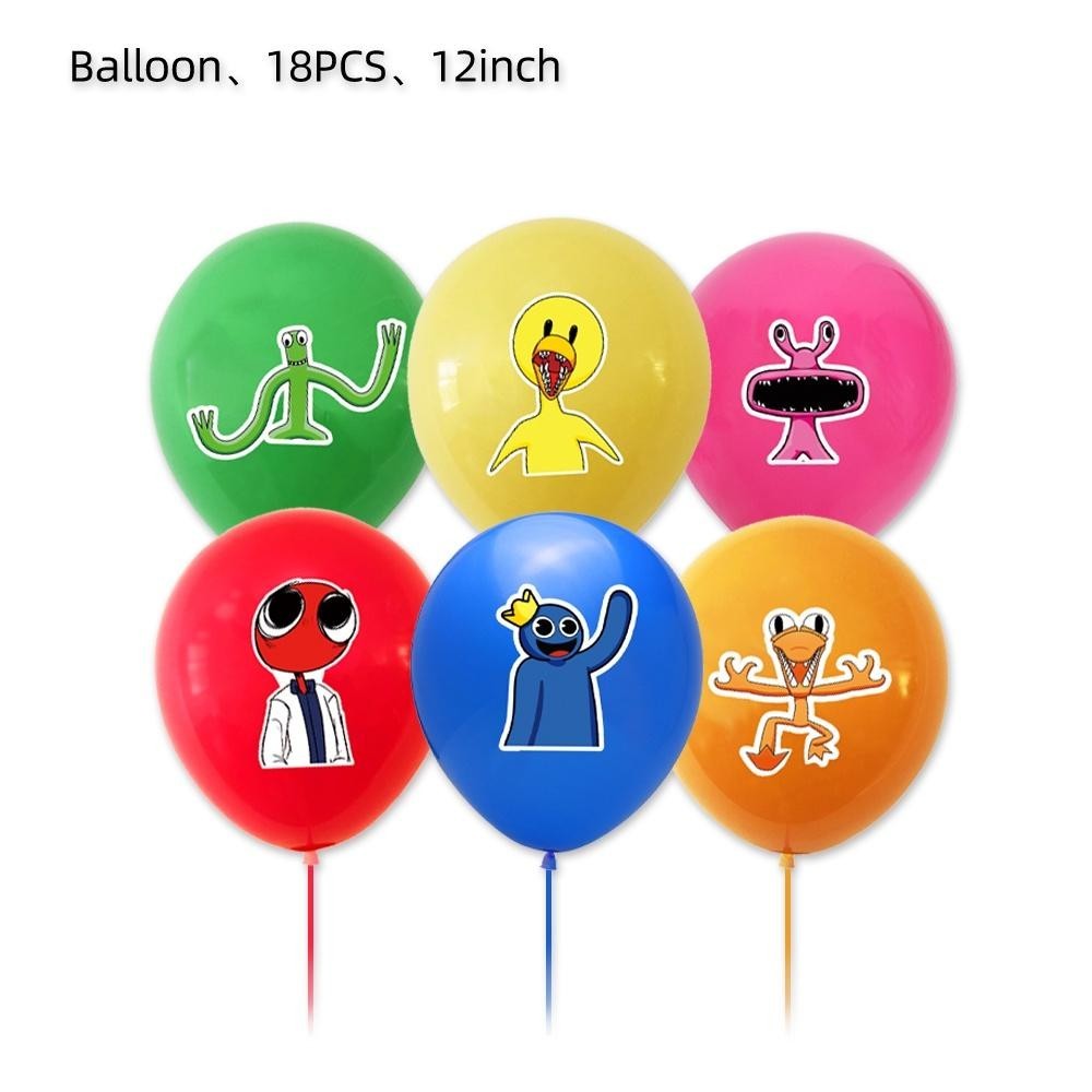ParteeTime Kids Rainbow & Friends Theme Decorations Birthday Balloon Banner Hang Swirls Backdrop Tablecloth CakeTopper